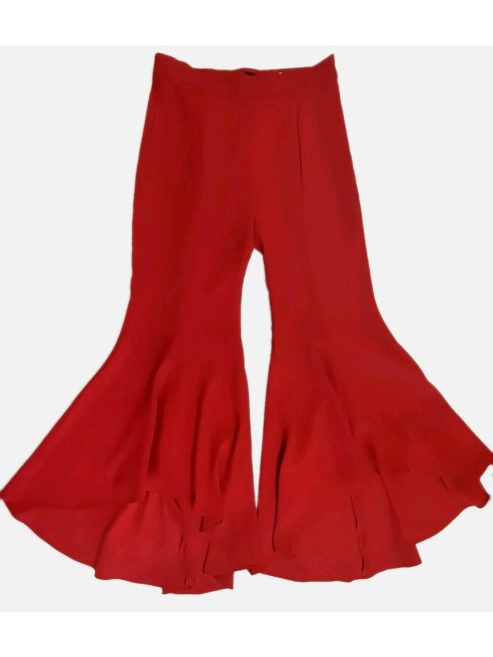 Zara Woman Studio Red Chiffon Ruffle Flare Pants Size Medium